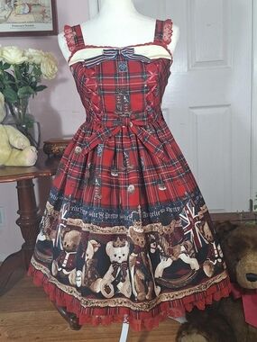 🧸 Angelic Pretty British Bear Red Tartan JSK Set | Sweet Lolita ❤️✨